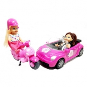 Toysrus  Set Muñecas con Coche y Motocicleta