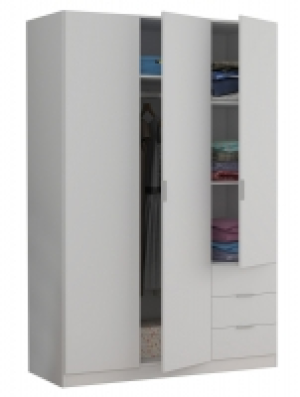 ARMARIO 3 PUERTAS + 3 CAJONES 180X121X52CM BLANCO
