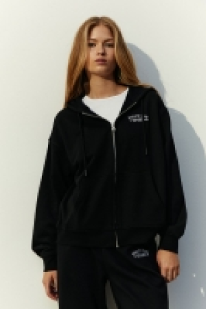 Chaqueta sudadera bordada con capucha y cremallera