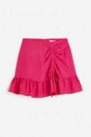 Falda en mezcla de lino con cord&oacute;n de ajuste