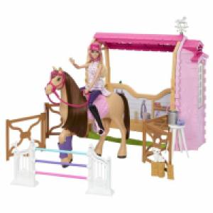 Toysrus  Barbie - Muñeca fashion con caballo y establo